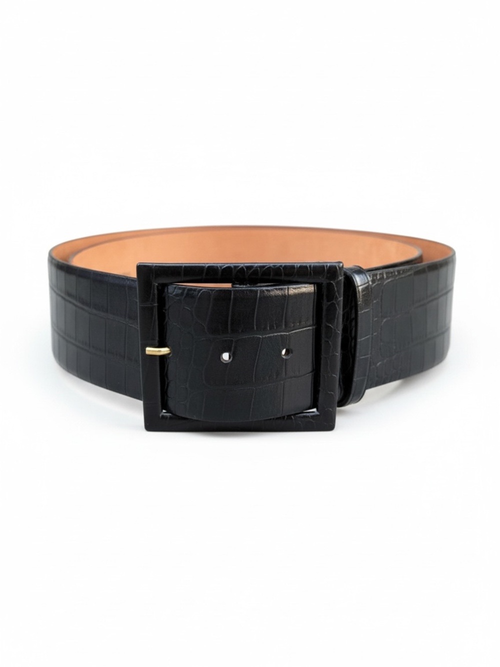 MaxMara Black Croc-Embossed Wide Belt with Covered Buckle